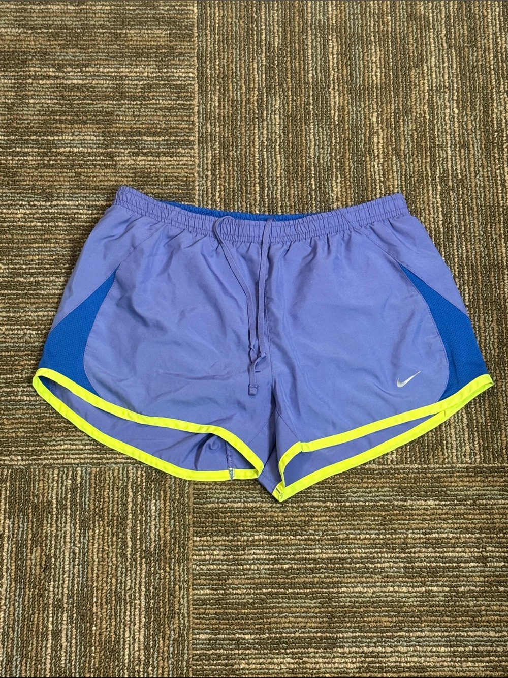 Nike Women's Lavender Athletic Shorts with Neon Yellow Trim